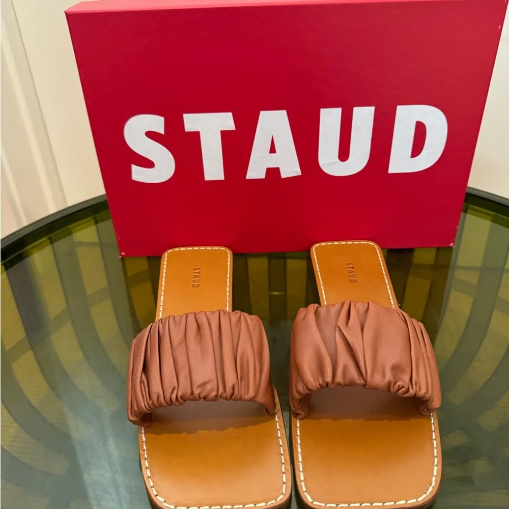Staud tan ruched sandals